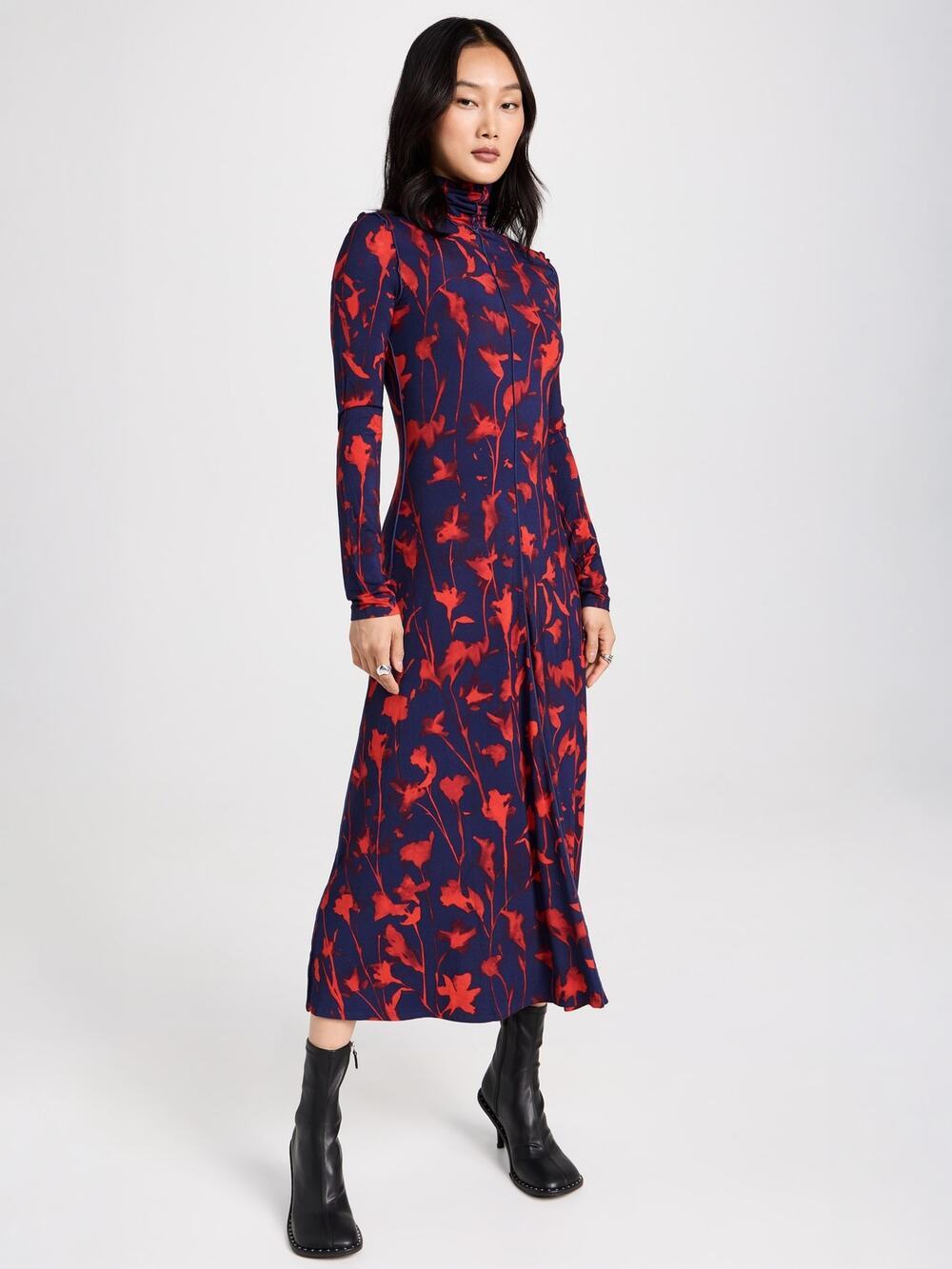 Proenza Schouler White Label Slinky Floral Jersey Turtleneck Midi Dress S NWT